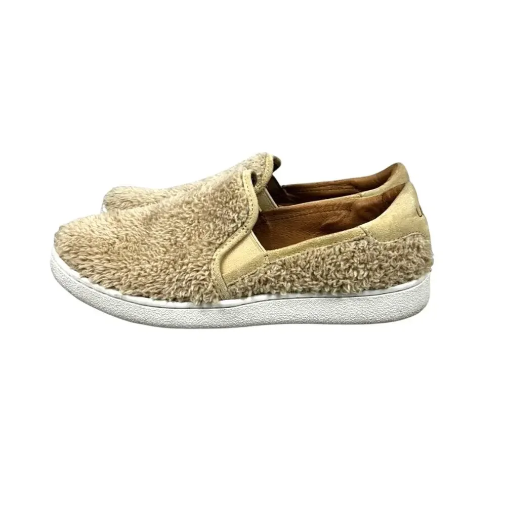 UGG Womens 8 Ricci Beige Suede Leather Faux Fur Slip On Casual Sneakers